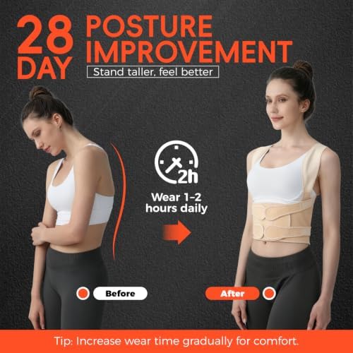 Posture Corrector for Women and Men Upgraded Back Brace, Adjustable Back Support for Upper and Lower Back Pain Relief, Shoulder Straightener for Hunchback, Thoracic, Scoliosis, Lumbar, Spine (Beige, L) - Image 3