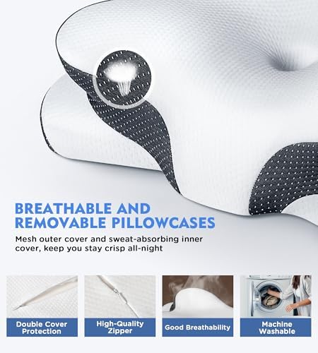 Osteo Sustained Cervical Health Neck Pillow, Contour Zoned Design Ergonomic Pillow for Pain Relief, No-Temperature Affected Memory Foam Pillows, Cooling Pillow Support Side, Back, Stomach Sleeper - Image 6
