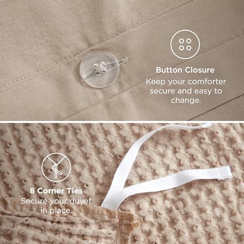 Bedsure PureWoven Cotton Waffle Duvet Cover Set with Fitted Sheet, Queen - Image 6
