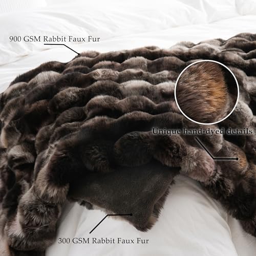 BENVWE Fluffy Faux Fur Throw Blanket for Couch, Soft Plush Thick Cozy Fuzzy Luxury Minky Bubble Blanket for Home Living Room Decor Gift for Women, Tie-dye Coffee, 50" x 60", 1100GSM - Image 5