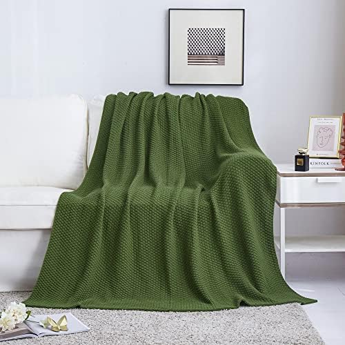 Longhui bedding 100% Cotton Knitted Throw Blanket – Olive Green, Soft & Cozy, Machine Washable, 60"x80" – Perfect for Living Room, Couch, Sofa, Bed or Travel - Image 5