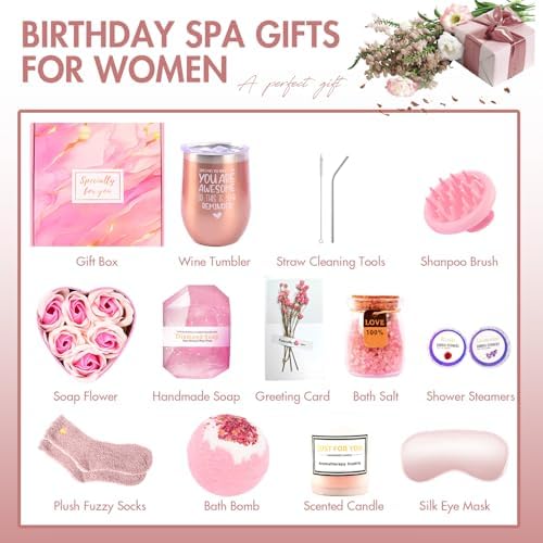 12 Piece Spa Gifts Set for Women, Self Care Gift Basket for Mom Wife Her, Relaxing Gifts with Eye Mask, Water Bottle, Bath Bombs, Aromatherapy for Valentines Day, Birthday, Christmas (Rose) - Image 3