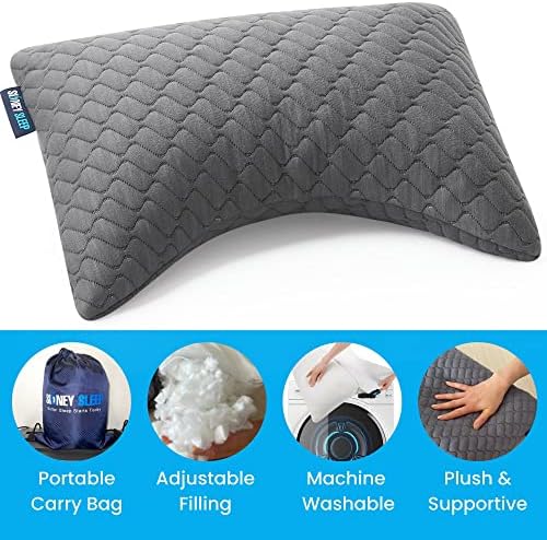 Sidney Sleep Set of 2 Mini Travel Size Neck Pillows - Knee Pillow - Back Lumbar Support - Curved Bed Pillow - 14 x 19 Inches - Adjustable Loft - Carry Backpack Included (Grey 2 Pack Mini) - Image 2