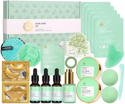 23 Pcs Mother's Day Gifts for Mom, Tea Tree Facial Skin Care Set, Bath and Body Gifts for Women & Men, Self-Care Relaxation Kit, Home Spa Gift Basket, Sheet Mask, Birthday, Christmas, Anniversary by RAROSAACCA