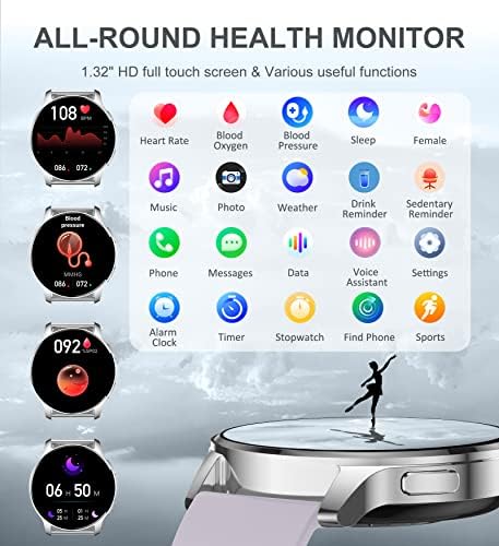 Smart Watch for Women (Answer/Make Call), Fitness Tracker for Android and iOS Phones Waterproof Smartwatch with 1.32" HD Full Touch Screen AI Voice Control Heart Rate Sleep Monitor Pedometer, Silver - Image 6
