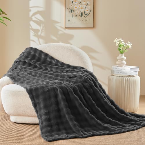 NEWCOSPLAY 3D Bubble Flannel Throw Blanket for Couch Dark Grey, 50"×60" - Image 6