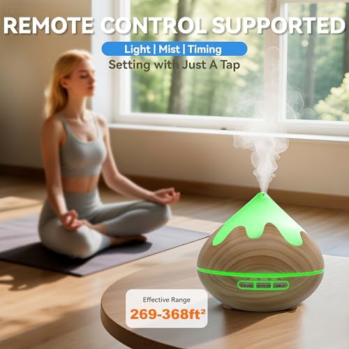 500ML Essential Oil Diffuser, Aromatherapy Diffuser with Remote Control, Multifunctional Air Diffusers for Home Office Room, Fragrance Aroma Diffuser with 7 Color LED & 2 Mist Mode, Brown - Image 5