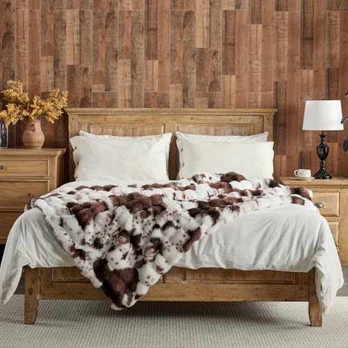Lotus Karen Faux Fur Throw Blanket Cow Print-Dark Brown, Fluffy Fuzzy Plush Bubble Blanket for Couch, 90x90 InchesCozy Shaggy Rabbit Blanket, Luxury Decorative Gifts for Sofa Bedroom Living Room. - Image 6