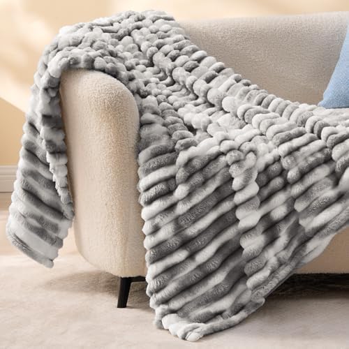 BEDELITE Ribbed Fleece Throw Blanket for Couch, Black&White, 50"x60" - Image 6
