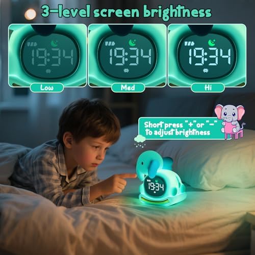 Elephant Alarm Clock with Night Light for Kids,Toddler Sleep Training Clock Ok to Wake Clocks for Girls and Boys, Kids Clocks for Bedrooms,Kids Alarm Clock,Rechargeable,RGB,Gift Ideas for Kids Child - Image 3