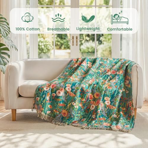 MSGKV Boho Throw Blanket 50"x60" 100% Cotton Floral Blanket for Couch Bed - Image 2