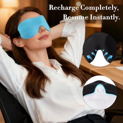 PrettyCare 3D Sleep Mask 2 Pack,Eye Mask for Side Sleeper 3D Contoured Sleeping Mask Blackout Out for Men- Blindfold Airplane with Ear Plugs, Night Masks with Travel Bag (Black&Blue) - Image 5