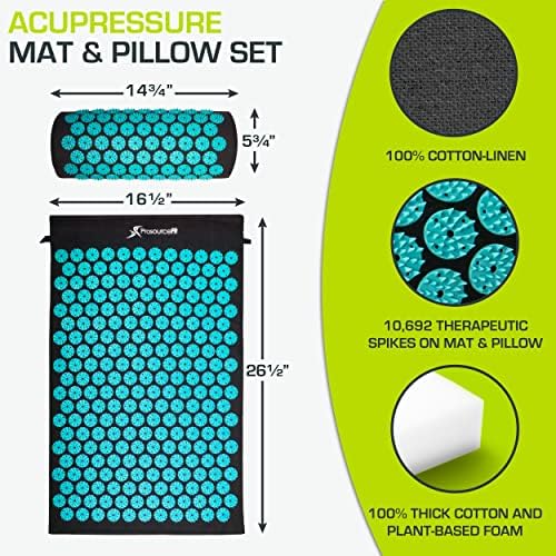 ProsourceFit Acupressure Mat and Pillow Set for Back/Neck Pain Relief and Muscle Relaxation, Large - Black/Aqua - Image 2