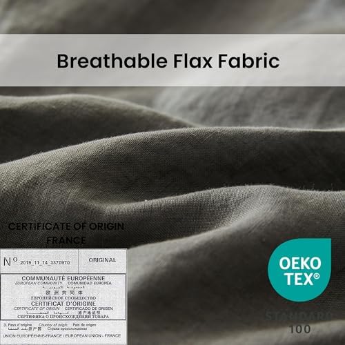 Simple&Opulence 100% Linen Duvet Cover Set with Crossed Embroidery Washed - 3 Pieces (1 Duvet Cover with 2 Pillow Shams) Soft Breathable Farmhouse -Cushing Green, King Size - Image 2