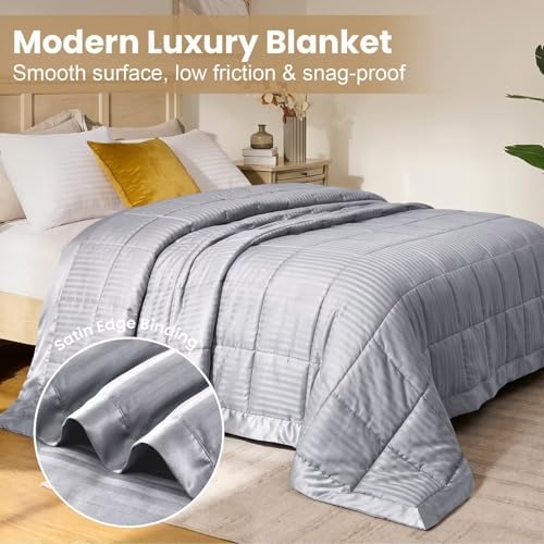 downluxe Queen Size Blanket with Satin Trim, Lightweight Down Alternative Blankets Queen Size for All Season, Machine Washable (Silver, 90x90 Inch) - Image 3