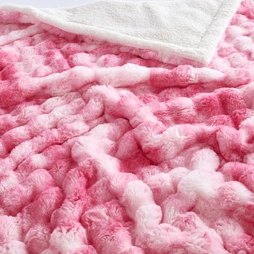 50x60 Inches Ultra-Soft Fuzzy Faux Fur Plush Throw Blanket - Thick, Warm Sherpa for Couch, Sofa, Bedroom, Camping - Decorative Blanket for Cozy Warmth, Bubble Pink Tie Dye - Image 7
