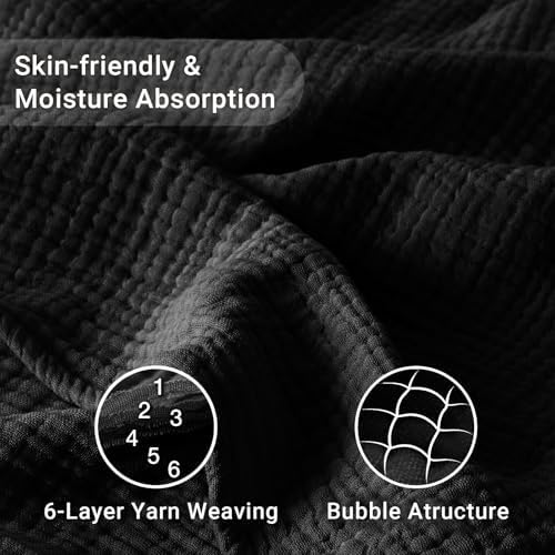 100% Cotton Muslin Blanket Twin 60" x 80", Breathable and Lightweight Cotton Twin Blankets for Couch, Soft Cooling Summer Gauze Blanket for Adults All Season, Black - Image 3