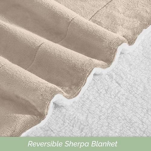Elegant Comfort Ultra Soft Reversible Flannel Sherpa Blanket - Cozy Silky Fleece Throw for Couch, Bed - Plush Fuzzy Warm Winter Blanket for Gift, Twin, Cream - Image 5