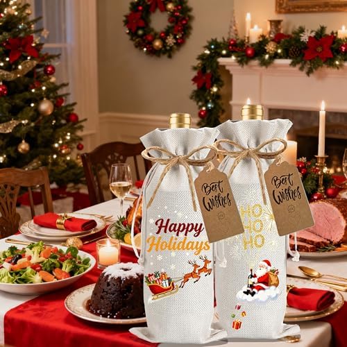 1Pcs HOHOHO Wine Bags Christmas Gift Bag, Wine Bottle Bags Merry Xmas Bottle Covers for Merry Christmas,Holiday Party, Birthday,Storage with 1Pcs Kraft Blessing Cards and natural jute rope - Image 6