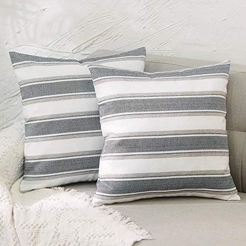 Plus Size Multi Color Stripe Euro Pillow Case Soft Linen Square Decorative Throw Cushion Cover Oversize Pillowcase with Hidden Zipper for Sofa Bed 28" x 28" 2 Piece by NATUS+WEAVER