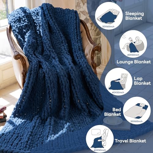 Chunky Knit Throw Blanket for Couch，40x50 Inches Deep Blue - Image 6