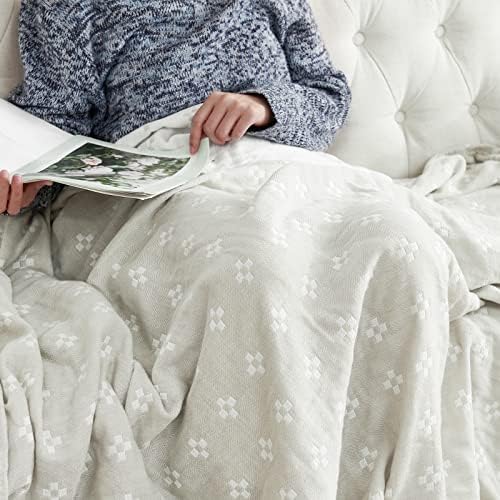 jinchan 100% Cotton Muslin Blanket Twin Boho Throw Blanket 60x80 Oatmeal - Image 4