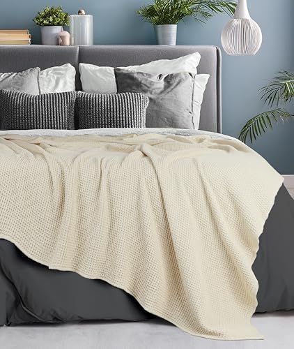 Tex Trend 100% Cotton Waffle Weave Blanket Twin Size - Soft, Breathable Cooling Blanket for Bed, Lightweight Cozy Summer & Spring Bedding, Ivory, 60x90 - Image 3