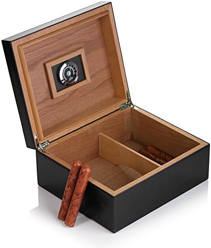 Desktop Humidor Case Holds 25-50 Cigars, Unique Elegant Leather Display, 100% Handcraft Real Solid Spanish Cedar Wood Storage Box with Humidifier and Hygrometer Desktop Humidors - Image 2
