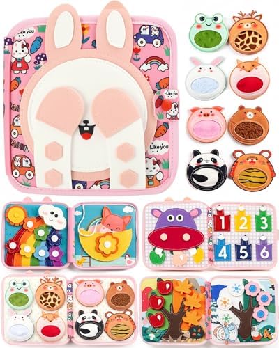 Montessori Busy Book, 8-Page Sensory Activity Toy, Rabbit by Ladfar