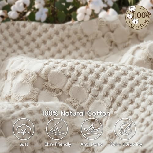 PHF Lightweight 100% Cotton Waffle Throw Blanket for Couch, Light Taupe - Image 5