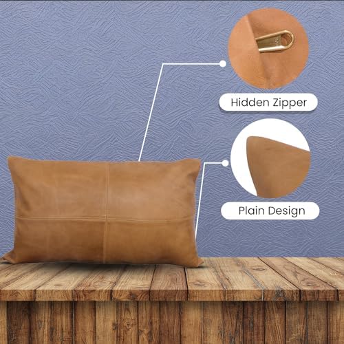LL LEATHER LOVERS 100% Lambskin Leather Pillow Cover - Sofa Cushion Case - Decorative Throw Covers for Living Room & Bedroom, Tan Plain Pack of 2-16X24 Inch - Image 3