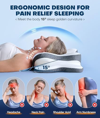 5X Pain Relief Cervical Neck Pillow for Neck Support, Ergonomic Cooling Side Sleeper Pillow for Sleeping, Odorless Contour Memory Foam Pillows, Orthopedic Bed Pillow for Side Back Stomach Sleeper - Image 3
