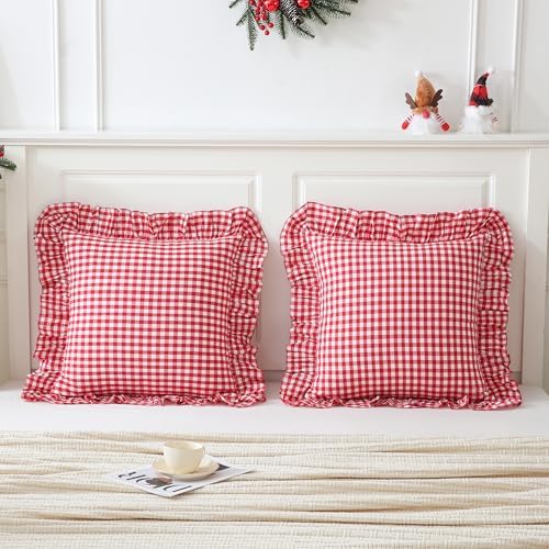 26x26 inches Red/White Gingham Pillow Cover 2 Pack 100% Washed Cotton - Image 4