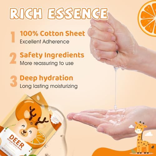 KONEUK 7 Pack Animal Hydrating Face Mask for Kids, Bulk Face Masks Skincare - Image 5