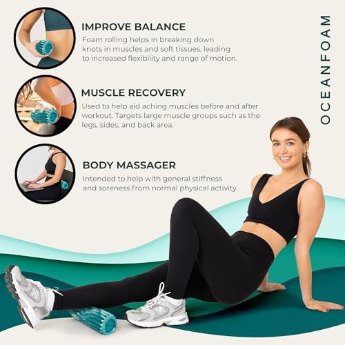 Oceanfoam Ripple Travel Foam Roller (11" x 3.35") Firm Mini Foam Roller for Physical Therapy, Deep Tissue Massage, Back Pain - High Density, Wave Textured - Yoga, Exercise (Jade & Seafoam Marbled) - Image 6