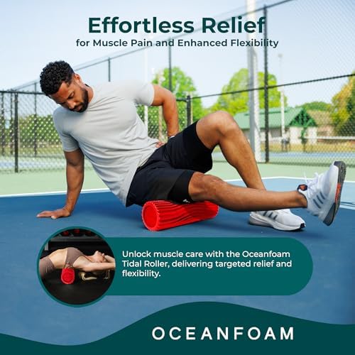 Oceanfoam Tidal Roller - Red - Muscle Massage Foam Roller for Back Pain & Stretching - Firm and Ergonomic Wide Wave Textured - Yoga, Athletics, & Wellness - Full Size, 20" x 5" - Image 4