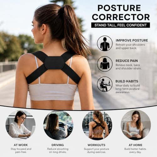 Slim Lightweight Posture Corrector for Men & Women – Invisible Upper Back Support Brace for All-Day Wear – Comfortable Under Clothing – Black (Small) - Image 5