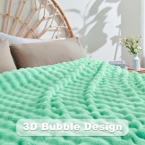 NEWCOSPLAY 3D Bubble Flannel Throw Blanket for Couch Aqua, 50"×60" - Image 5