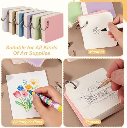 PATIKIL Mini Watercolor Sketchbook, 3.94 x 3.94 55 Sheets/110 Pages Portable Square Travel Watercolor Notebook 230GSM (107lb) Detachable Painting Sketch Book Art Sketchbook, White - Image 6