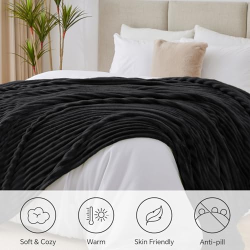 BEDELITE Ribbed King Size Blanket for Bed, Black, 108"x90" - Image 2