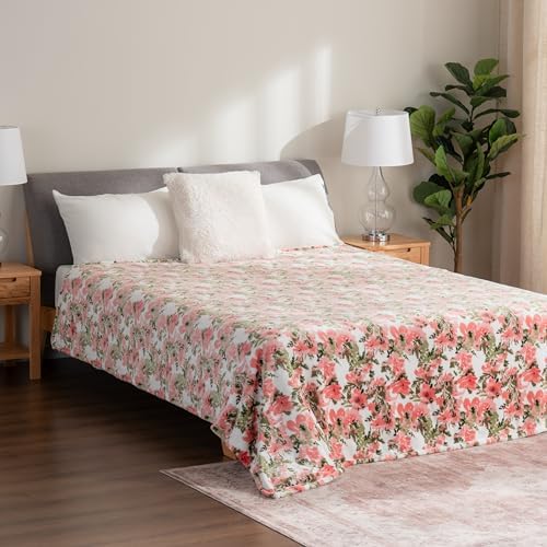Berkshire Blanket-Classic Heavyweight Soft Printed VelvetLoft® Plush Blanket, Full/Queen Size Soft Fuzzy Warm Blanket for Couch Sofa Bed, Abstraction Pink Green, 90in x 90in - Image 4