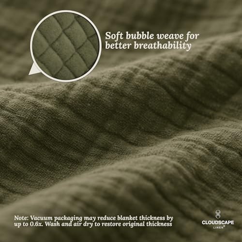 CLOUDSCAPE 8 Laye 100% Cotton Muslin Blanket Queen, 92"x92" - Olive Green - Image 3
