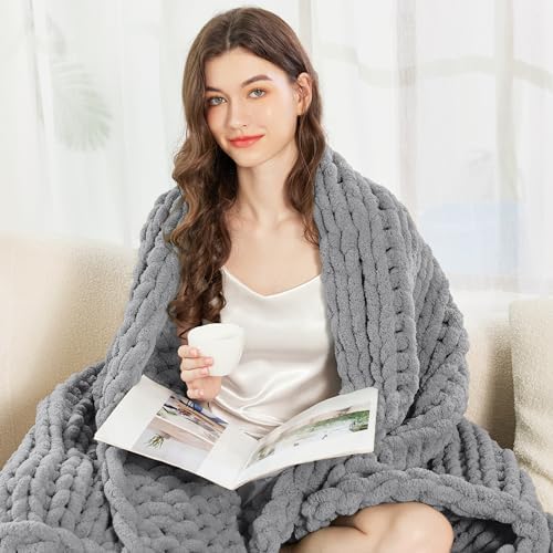 Chunky Knit Blanket Throw for Couch, 51"x63" Chunky Yarn Knitted Blankets - Image 3