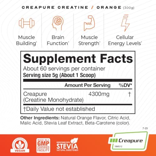 Muscle Feast Creapure Creatine Monohydrate Powder, Orange (300g) - Image 3