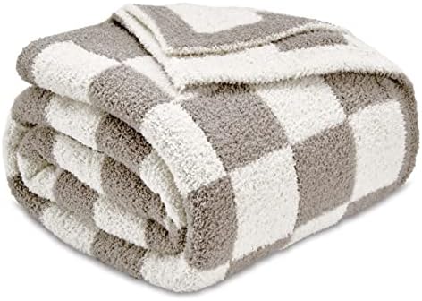 CozeCube Grey White Reversible Checkered Knit Throw Blanket 50"x60" by CozeCube