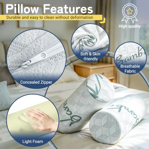 Cervical Roll Pillow, Cylinder Neck Pillow with Removable Washable Cover - Image 5