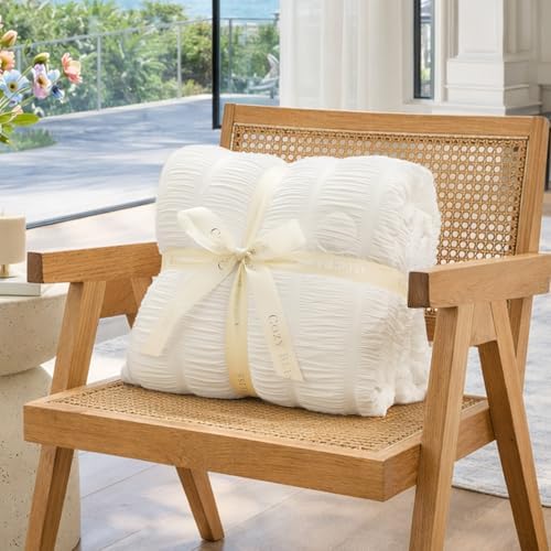 Cozy Bliss Vertical Striped Seersucker Cooling Comforter Queen Size, Lightweight Airflow Silky Cooling Bedding with Q-Max>0.45 for Bedroom, Home Decor, Hot Sleepers & Night Sweats, White 90"x90" - Image 5