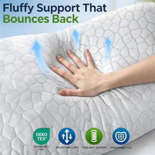 SUPA MODERN Cooling Bed Pillows for Sleeping 2 Pack Shredded Memory Foam Pillows Adjustable Pillow for Side Back Stomach Sleepers Luxury Gel Pillows Queen Size Set of 2 with Washable Removable Cover - Image 5
