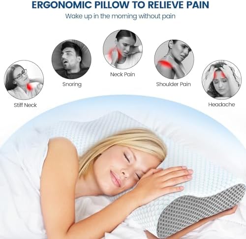 Memory Foam Pillows Neck Pillow Bed Pillow for Sleeping, Ergonomic Cervical Pillow for Neck and Shoulder Pain Relief,Orthopedic Contour Pillow for Side Back Stomach Sleeper(Blue&Grey) - Image 4