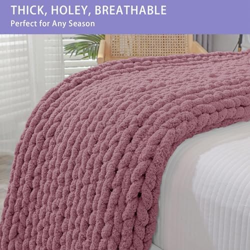 Bigacogo Chunky Knit Throw Blanket for Couch, 40x60 inches, Burnt Rose - Image 4